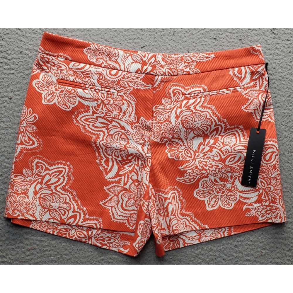 Willi Smith Bermuda Shorts Women's 8 Multi Floral Cotton Front Pocket Hook & Eye